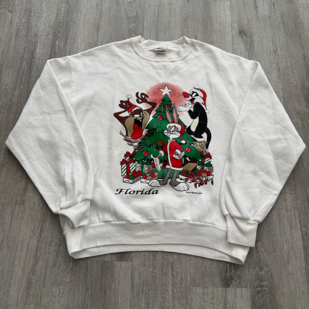 Vintage 1993 Looney Tunes Christmas Sweatshirt Bugs Bunny Taz USA Large
